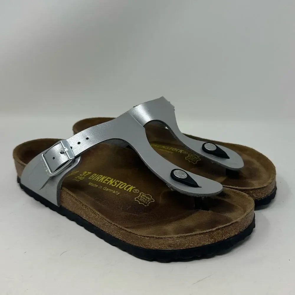 Birkenstock Gizeh Thong Sandals Leather Birko-Flor Silver Women’s 37 6-6.5
